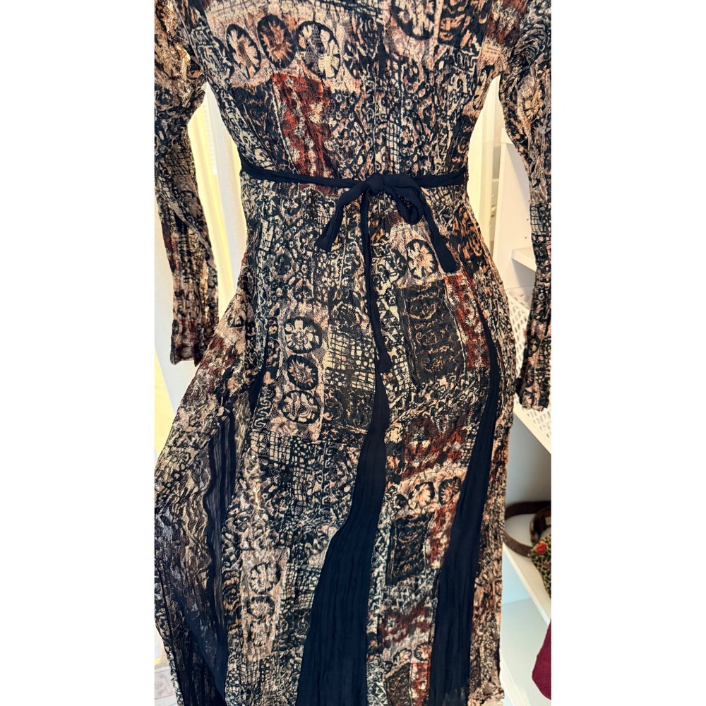 Nostalgia Vintage Whimsigoth Maxi Dress Brown Black Lace Patchwork Print Medium - Picture 3 of 16